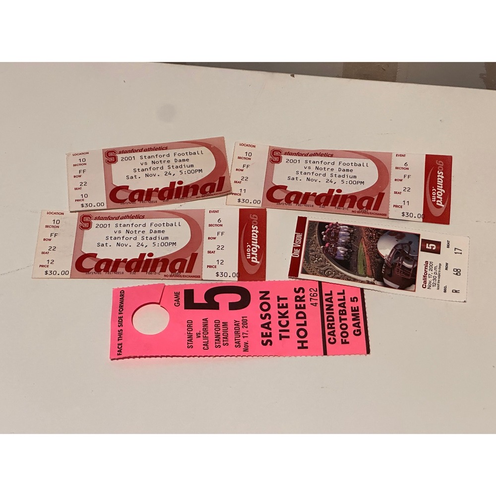 Vintage 2001 Stanford Cardinal Football Ticket Stubs vs Notre Dame & Cal Lot